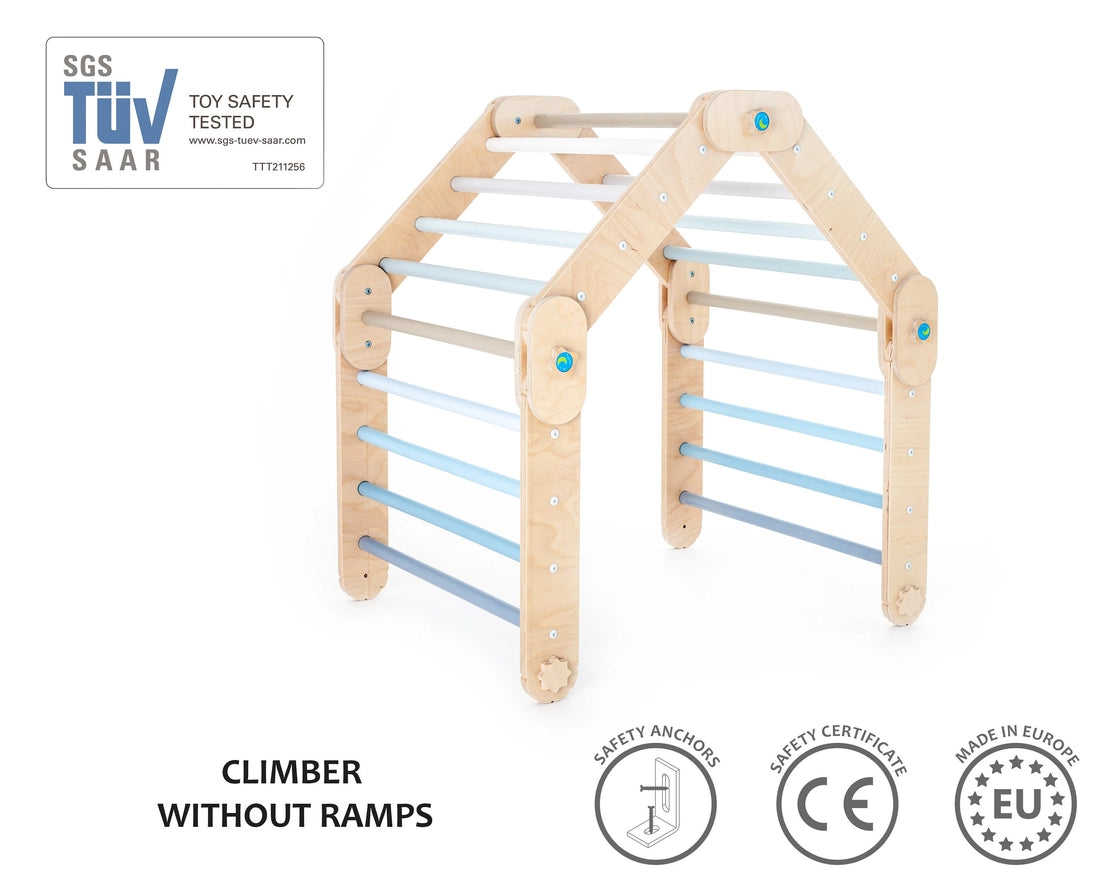 Grimpeur Transformable Bleu, Triangle Pikler Modifiable - Jeu de Motricité Enfant - Happymoon  HappyMoon  myplayground