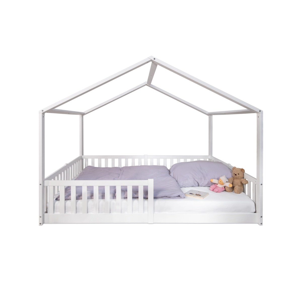 Lit cabane au sol Enno 140x200 cm, hêtre blanc – tiSsi