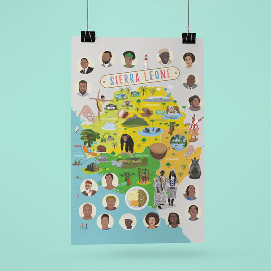 Affiche cartographique de la Sierra Leone - Decoration enfant (A3)