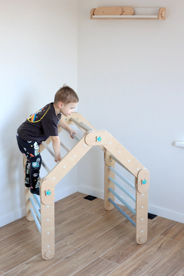 Grimpeur Transformable Bleu, Triangle Pikler Modifiable - Jeu de Motricité Enfant - Happymoon  HappyMoon  myplayground