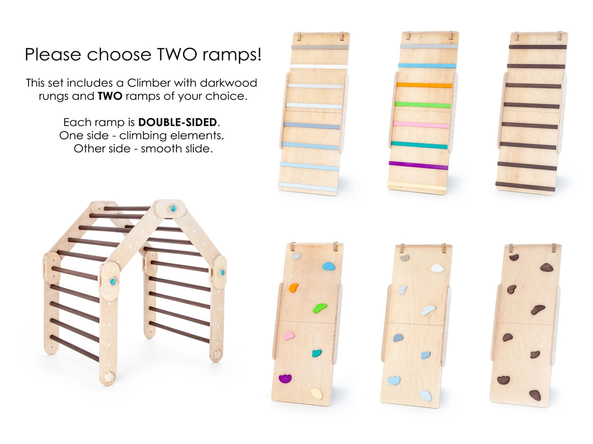 Set 3 en 1 Darkwood Pikler Avec Deux Rampes, Grimpeur Transformable - Happymoon  HappyMoon Set 3 en 1 Darkwood Pikler Avec Deux Rampes, Grimpeur Transformable - Happymoon myplayground