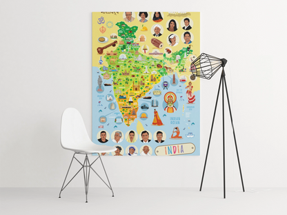Affiche de carte de l'Inde - Decoration enfant (A3)