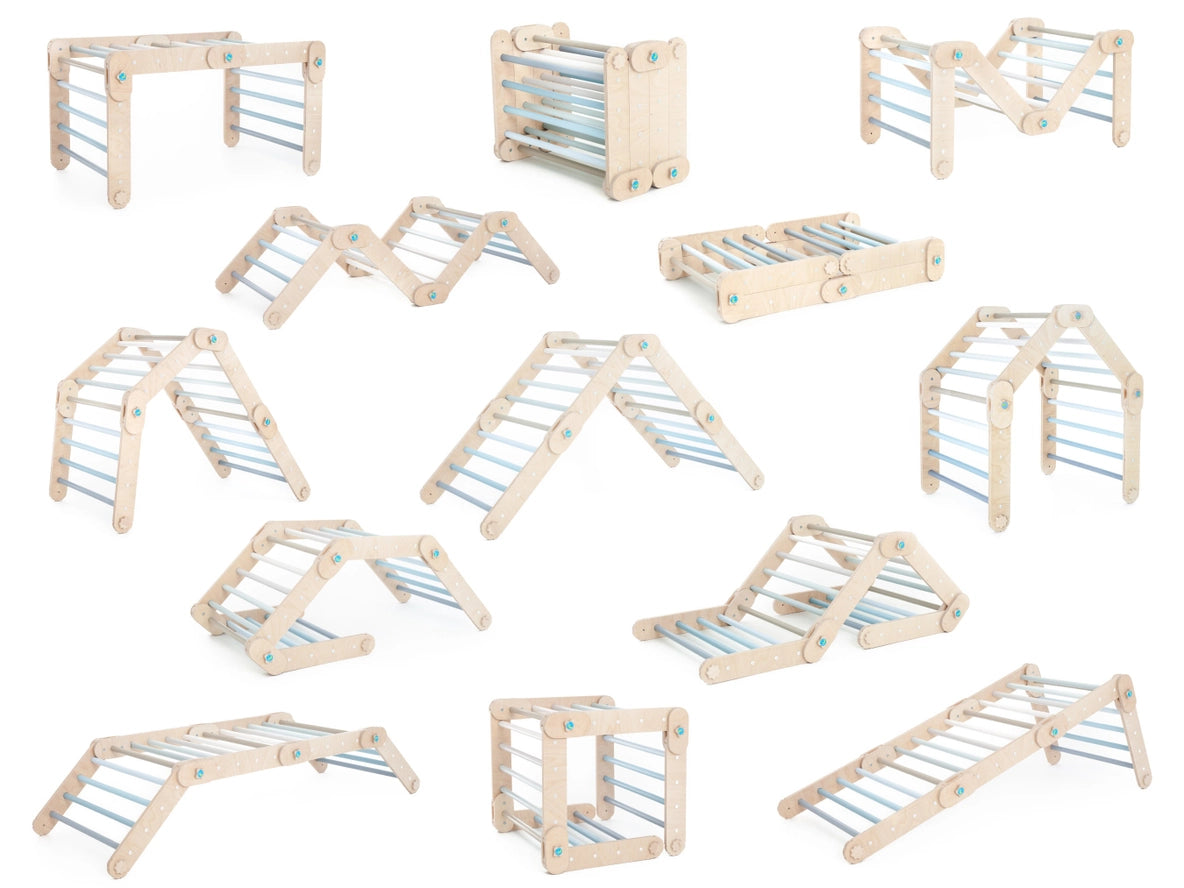 Grimpeur Transformable Bleu, Triangle Pikler Modifiable - Jeu de Motricité Enfant - Happymoon  HappyMoon  myplayground
