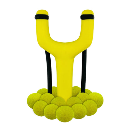 Lance-pierres Trouble Maker jaune fluo + munitions en feutre - Jeu de motricité pour enfant ( 5 ans et + )