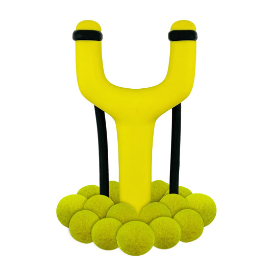 Lance-pierres Trouble Maker jaune fluo + munitions en feutre - Jeu de motricité pour enfant ( 5 ans et + )