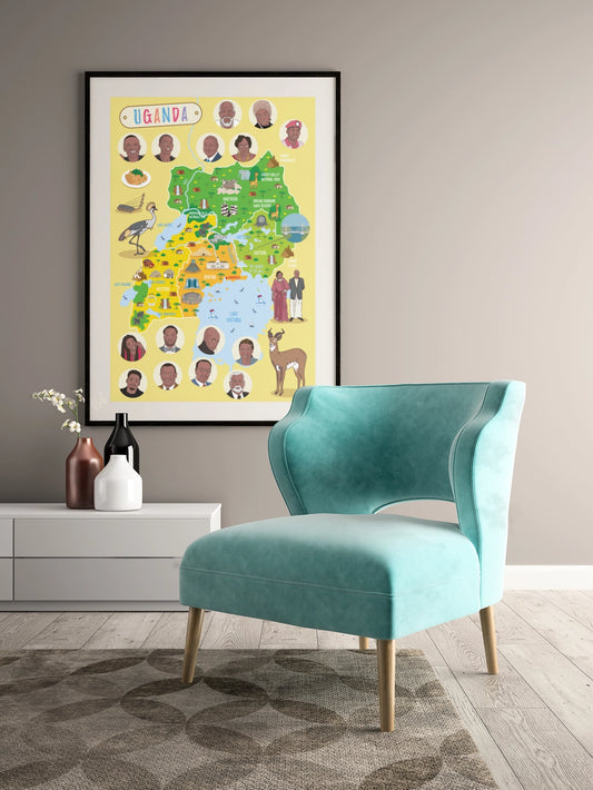 Affiche cartographique de l'Ouganda - Decoration pour enfant