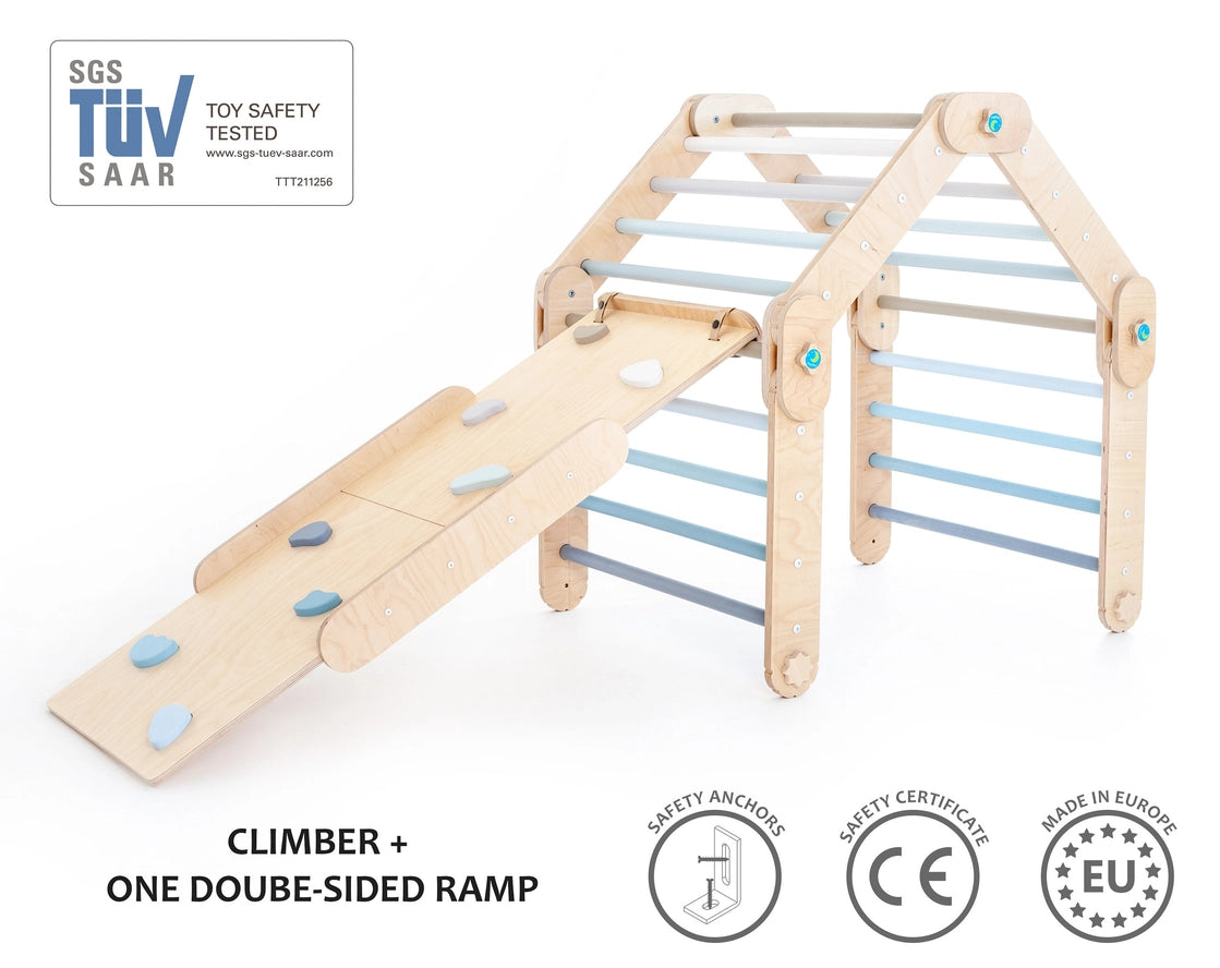 Grimpeur Bleu Avec Rampe, Triangle Transformable - Happymoon  HappyMoon Grimpeur Bleu Avec Rampe, Triangle Transformable - Happymoon myplayground