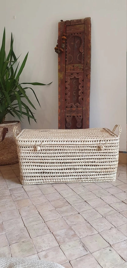 Coffre de Rangement en Osier - Feuille de Palmier - Melecraft