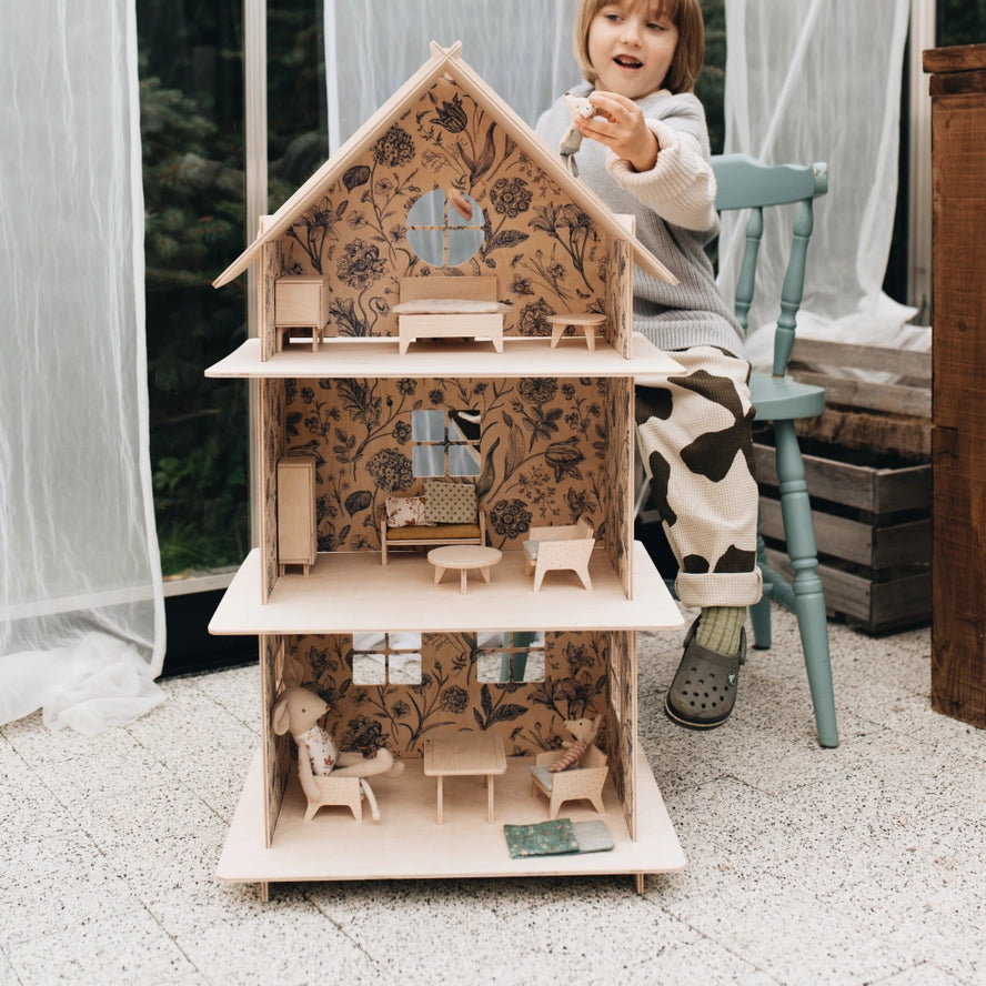 Maison de Poupée en Bois à Trois Étages/Maison de Poupée Moderne - Milin  Milin Maison de Poupée en Bois à Trois Étages/Maison de Poupée Moderne - Milin myplayground