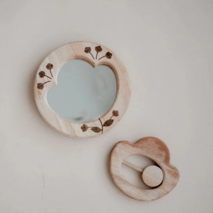 Ensemble hochet à fleurs et miroir pour bébé