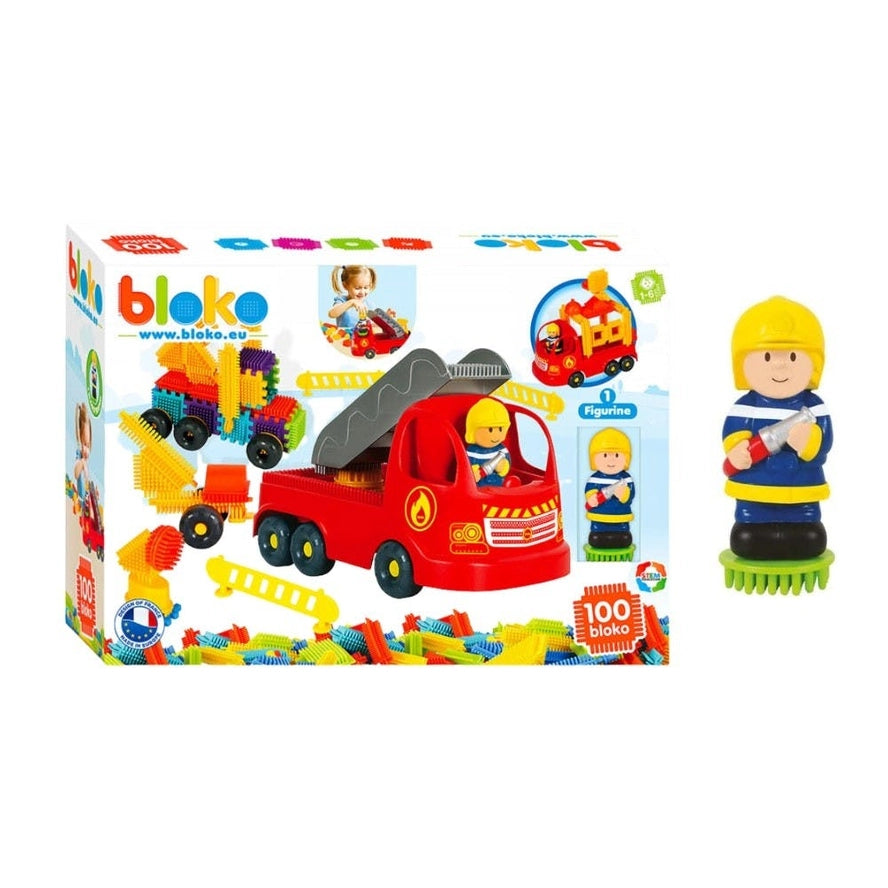 Coffret 100 Bloko + 1 Pompier + Camion - Bloko  Bloko Coffret 100 Bloko + 1 Pompier + Camion - Bloko myplayground