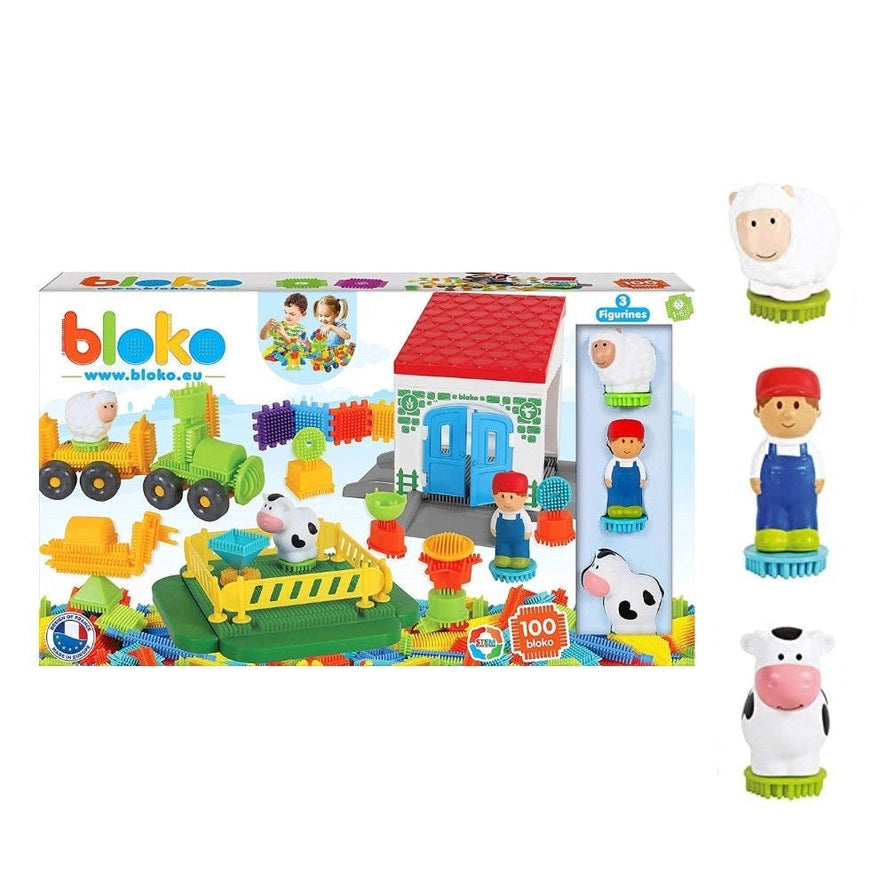 Coffret 100 Bloko + Ferme + 3 Figurines 3D - Bloko  Bloko Coffret 100 Bloko + Ferme + 3 Figurines 3D - Bloko myplayground