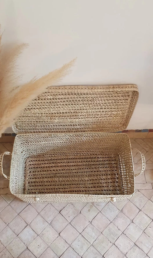 Coffre de Rangement en Osier - Feuille de Palmier - Melecraft  Melecraft Coffre de Rangement en Osier - Feuille de Palmier - Melecraft myplayground