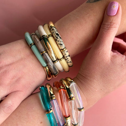 Kit Bracelet jonc en perles macaroni transparentes