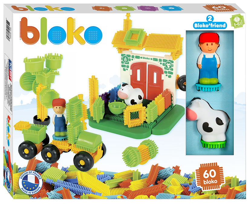 Coffret de 60 Bloko + 2 figurines 3D Ferme - Bloko  Bloko Coffret de 60 Bloko + 2 figurines 3D Ferme - Bloko myplayground