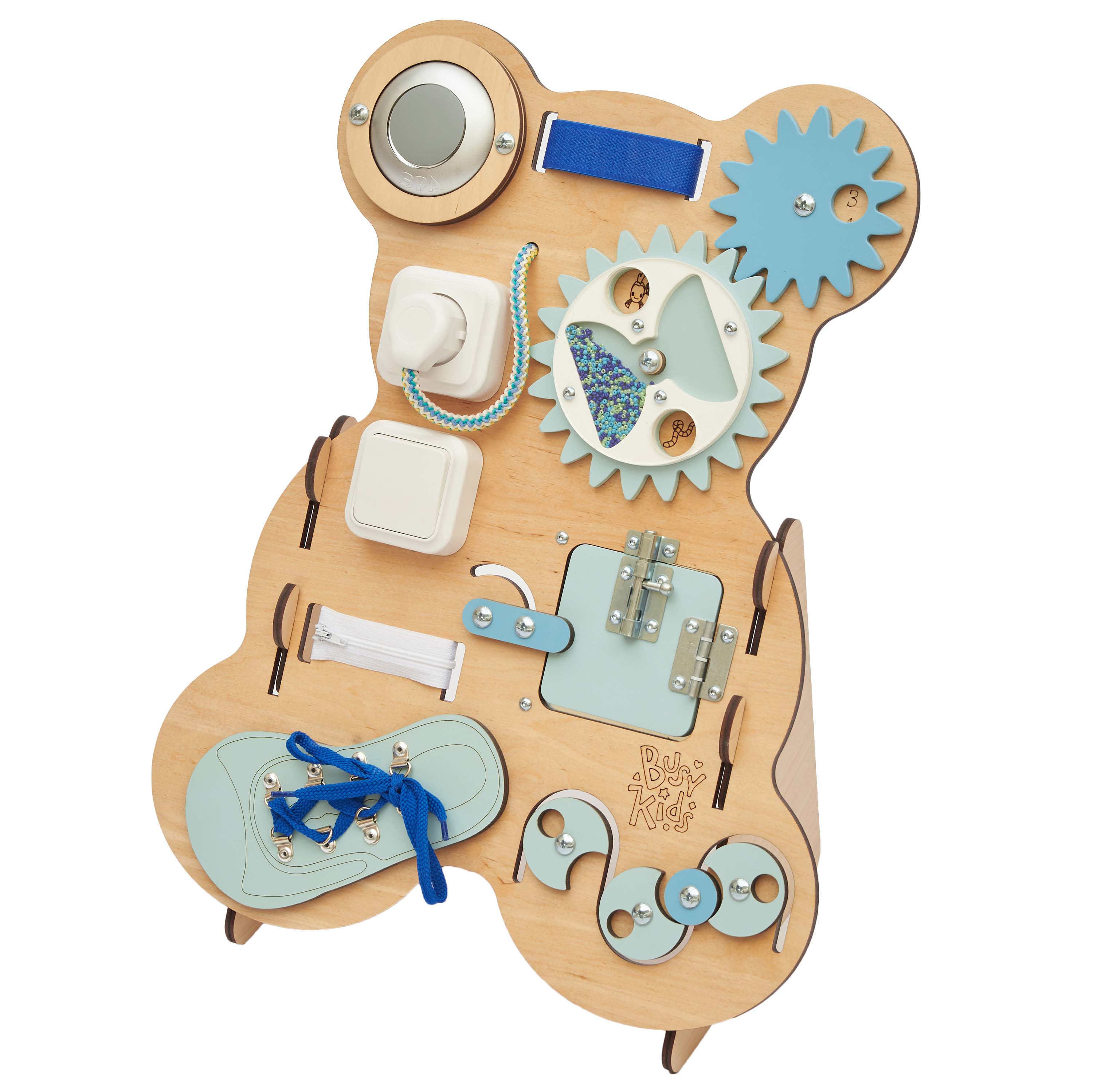 Busy Board « Ourson Curieux » - Bois Natura, 12 mois - BusyKids  BusyKids  myplayground