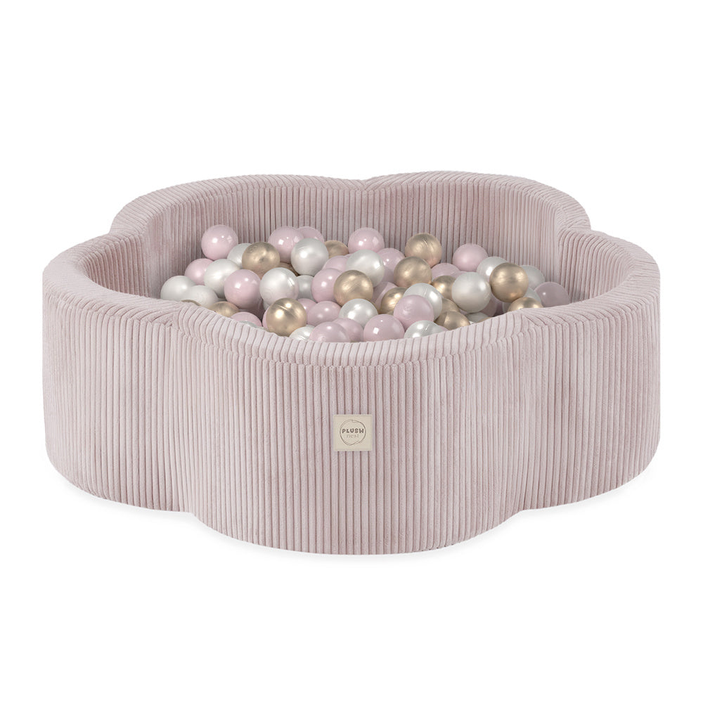 Piscine à balles - 95x30, rose clair, velours côtelé premium, Floral Fun Zone (+ 200 boules perle, perle rose clair, or) -Plush nest- Misioo  Misioo  myplayground
