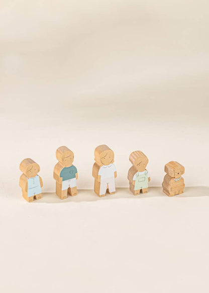 Ensemble de 5 personnages de maison de poupée familiale en bois
