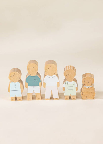 Ensemble de 5 personnages de maison de poupée familiale en bois