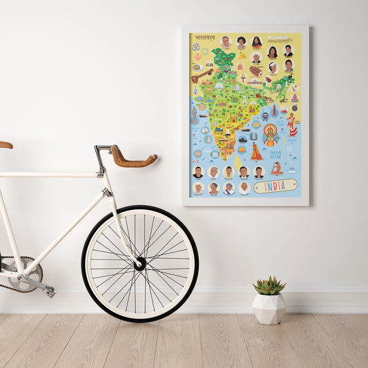 Affiche de carte de l'Inde - Decoration enfant (A3)