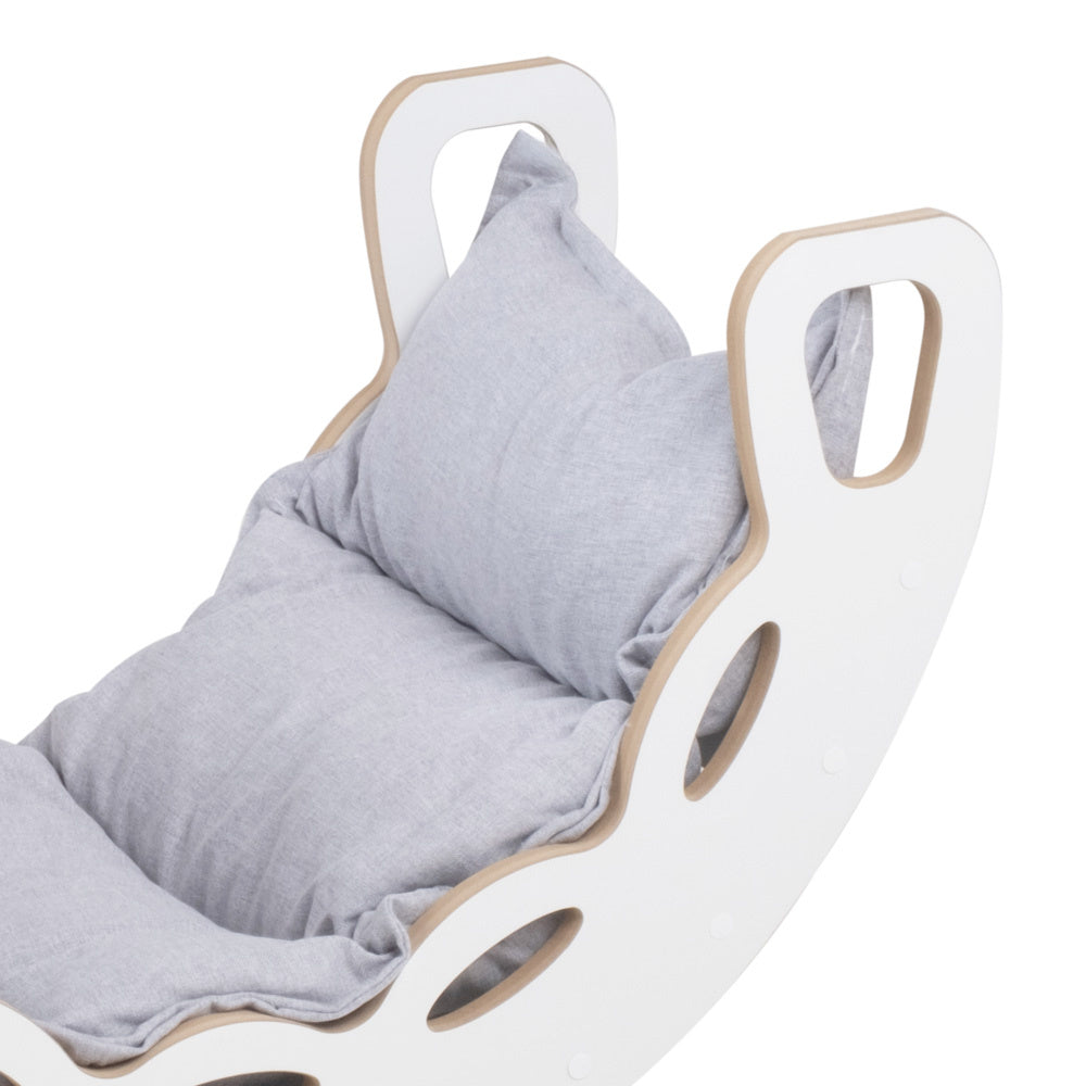 Bascule 4-en-1 enfant PLUSH NEST avec toboggan et coussin gris clair