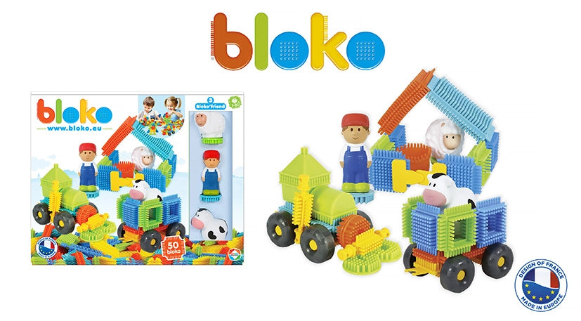 Coffret de 50 Bloko + 3 figurines 3D ferme - Bloko  Bloko Coffret de 50 Bloko + 3 figurines 3D ferme - Bloko myplayground