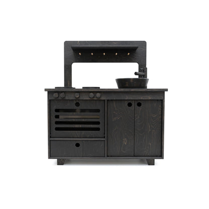 Cuisine de jeu en bois noir corbeau - Jeu educatif pour enfant