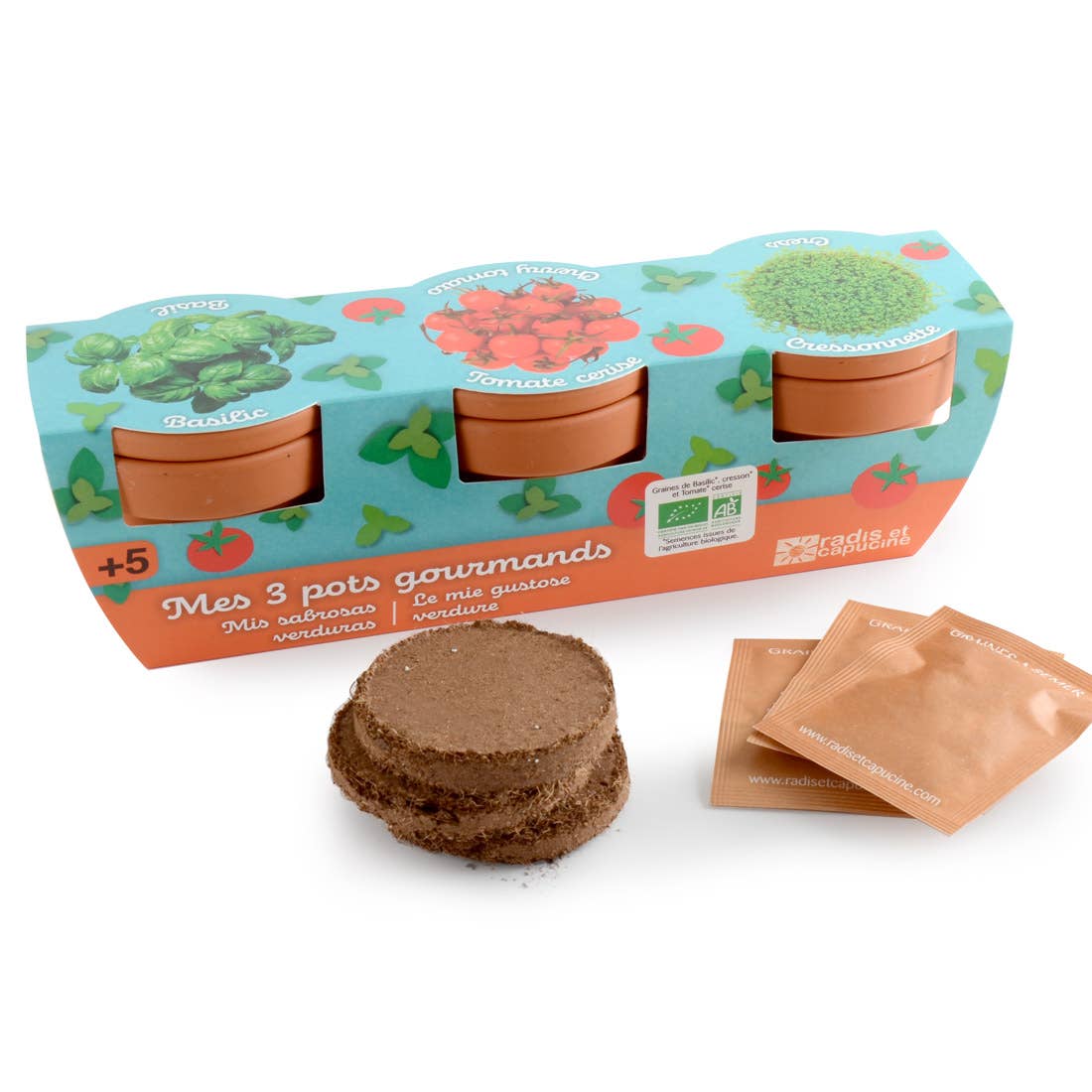 Trio 3 pots plantes gourmandes bio - Kit créatif de jardinage Enfant  Radis Et Capucine Trio 3 pots plantes gourmandes bio - Kit créatif de jardinage Enfant myplayground