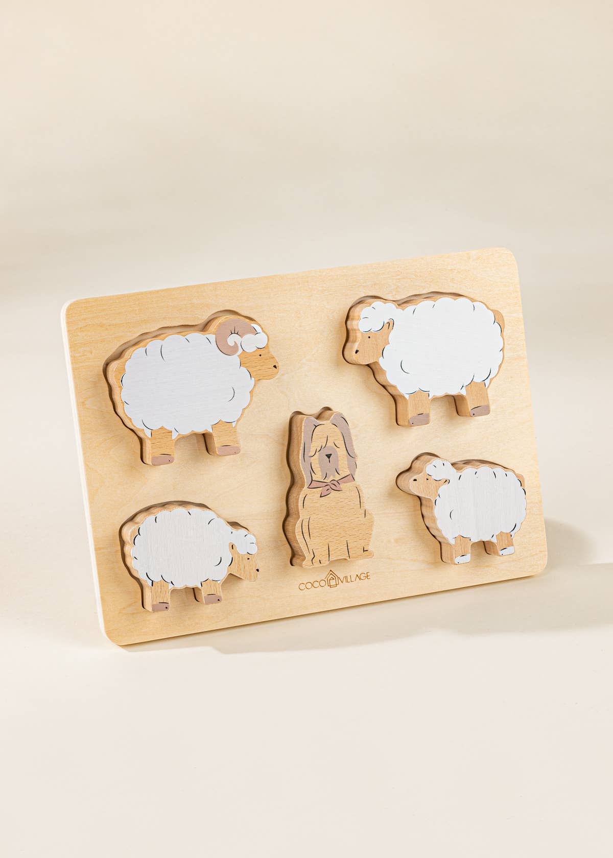 Set de 5 animaux de berger sur assiette en bois  Coco Village Set de 5 animaux de berger sur assiette en bois myplayground