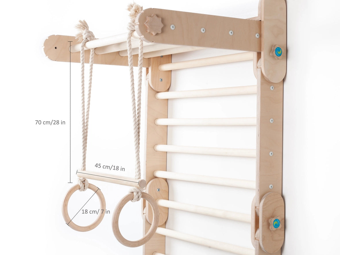 Anneaux de Gym et Barre Trapézoïdale Happymoon - Équipement de Gymnastique - Jeu de motricité enfant - Happymoon  HappyMoon Anneaux de Gym et Barre Trapézoïdale Happymoon - Équipement de Gymnastique - Jeu de motricité enfant - Happymoon myplayground