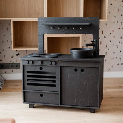 Cuisine de jeu en bois noir corbeau - Jeu educatif pour enfant
