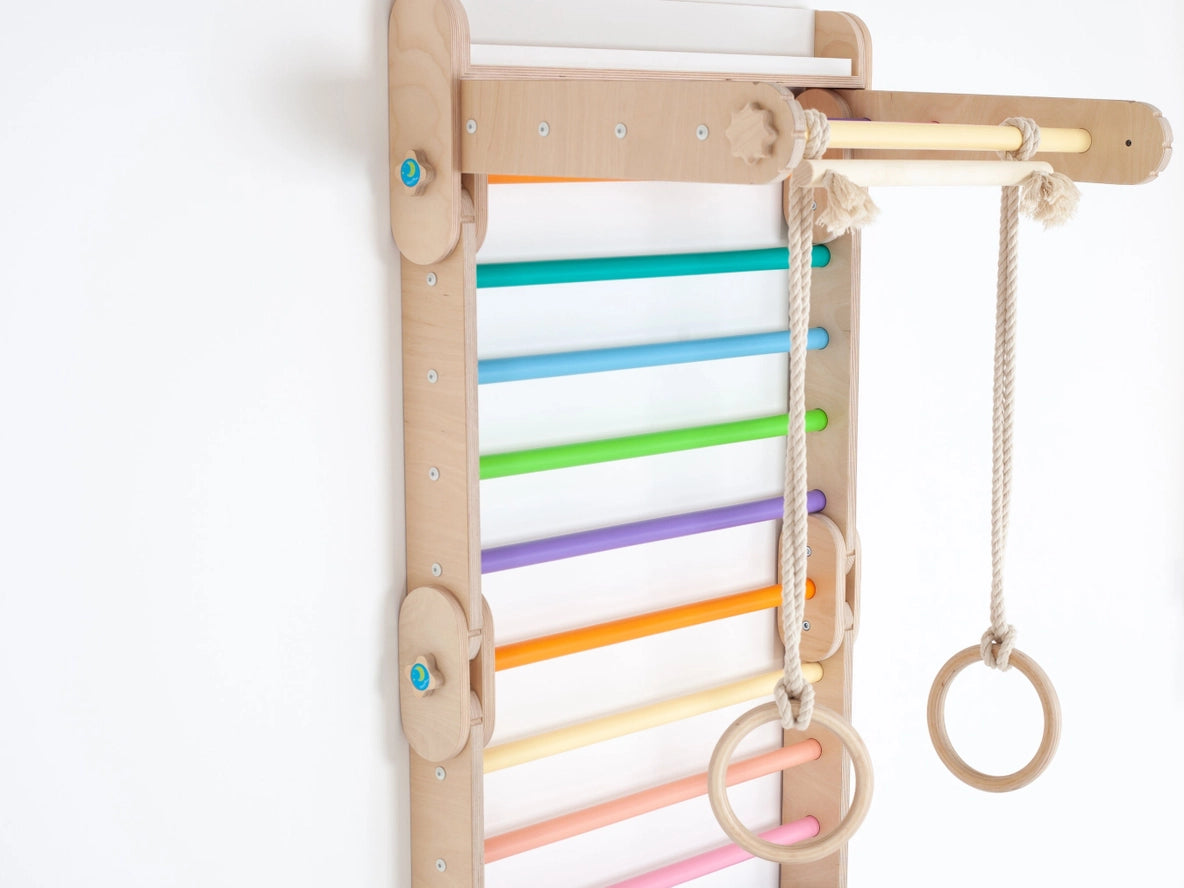 Anneaux de Gym et Barre Trapézoïdale Happymoon - Équipement de Gymnastique - Jeu de motricité enfant - Happymoon  HappyMoon Anneaux de Gym et Barre Trapézoïdale Happymoon - Équipement de Gymnastique - Jeu de motricité enfant - Happymoon myplayground