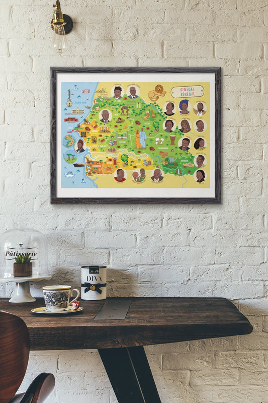 Affiche cartographique du Sénégal - Decoration pour enfant