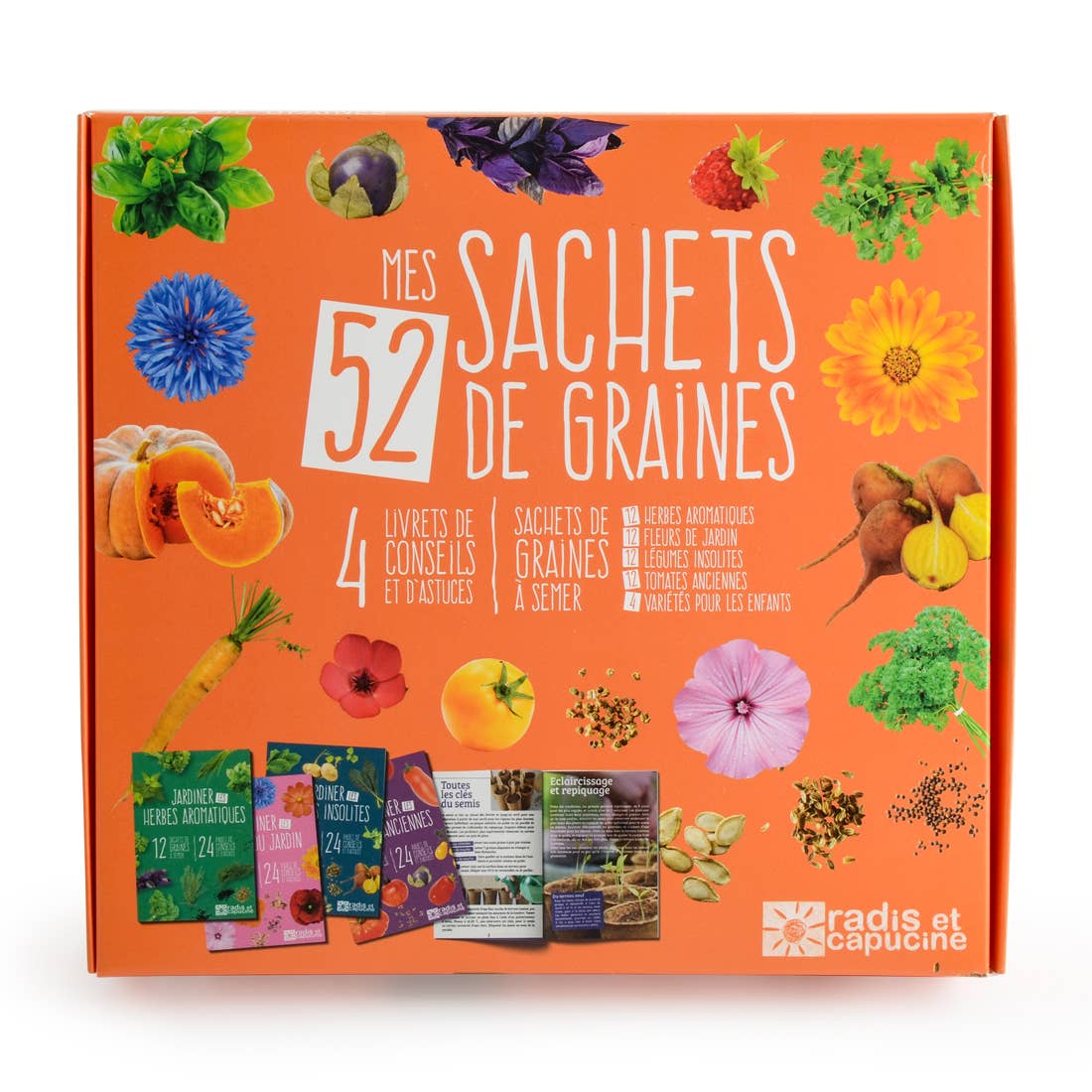 Coffret 52 sachets de graines - Kit créatif de jardinage Enfant  Radis Et Capucine  myplayground