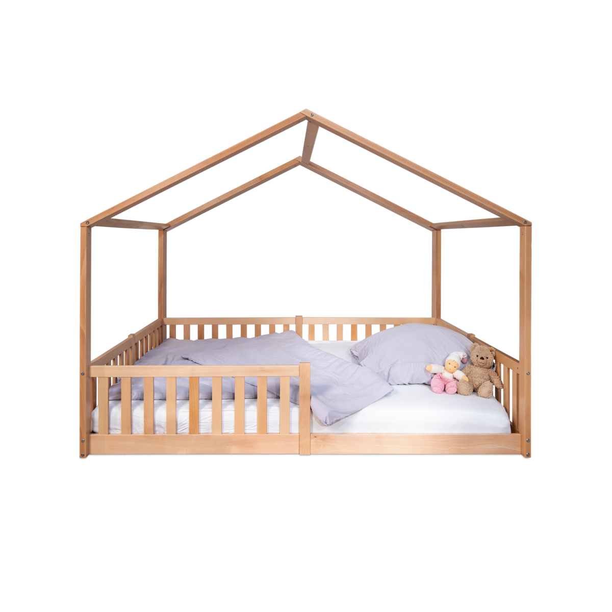 Lit cabane au sol Enno 140x200 cm, hêtre naturel – tiSsi