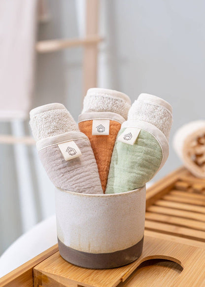 Gant de toilette 100 % coton biologique (paquet de 3) - SEAFOAM, MOUSE & S