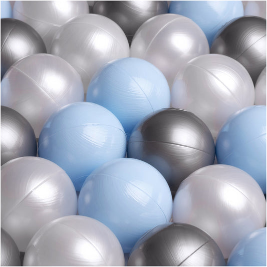 PLUSH NEST - Misioo - Boules de piscine à balles, 6 cm, lot de 200 pcs : perle, argent, perle bleu clair