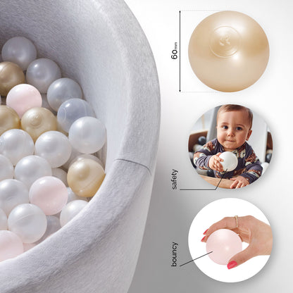 PLUSH NEST - Misioo - Boules de piscine à balles, 6 cm, lot de 200 pcs : perle, or, rose clair
