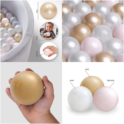 PLUSH NEST - Misioo - Boules de piscine à balles, 6 cm, lot de 200 pcs : perle, or, rose clair