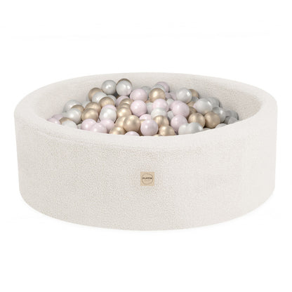 PLUSH NEST - Misioo - Piscine à balles, ronde, 90x30 cm, agneau crème (+ 200 boules or, perle, perle rose clair)