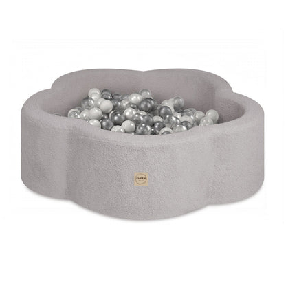 PLUSH NEST - Misioo - Piscine à balles, 95x30 cm, agneau gris (+ 200 boules argent, perle, transparentes), Floral Fun Zone