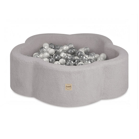 PLUSH NEST - Misioo - Piscine à balles, 95x30 cm, agneau gris (+ 200 boules argent, perle, transparentes), Floral Fun Zone