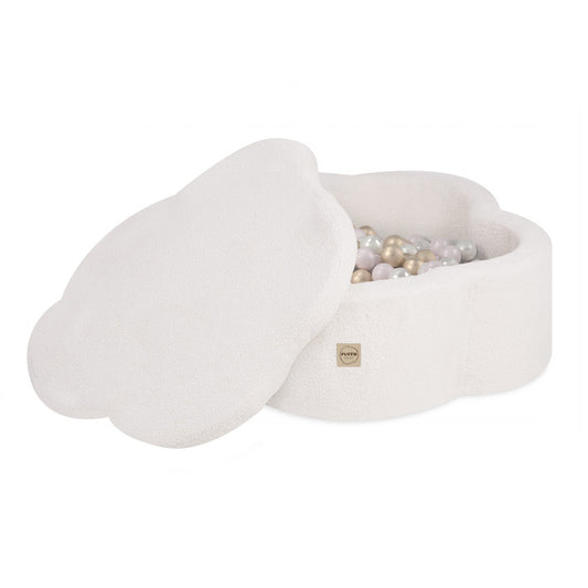 PLUSH NEST - Misioo - Piscine à balles avec tapis, 95x30 cm, agneau crème (+ 200 boules or, perle, perle rose clair), Floral Fun Zone