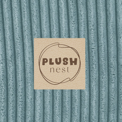 PLUSH NEST - Misioo - Piscine à balles, bleu, ronde, velours côtelé premium, 90x30, 200 boules : perle, perle menthe, argent
