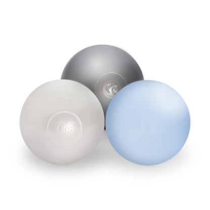PLUSH NEST - Misioo - Piscine à balles, gris, ronde, velours, 90x30, 200 boules : bleu clair, argent, perle