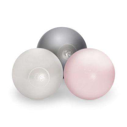 PLUSH NEST - Misioo - Piscine à balles, gris, ronde, velours, 90x30, 200 boules : rose, argent, perle