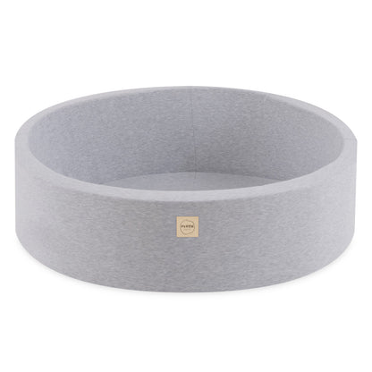 PLUSH NEST - Misioo - Piscine à balles, gris clair, ronde, coton, 90x30, 200 boules : bleu, jaune, rouge, vert