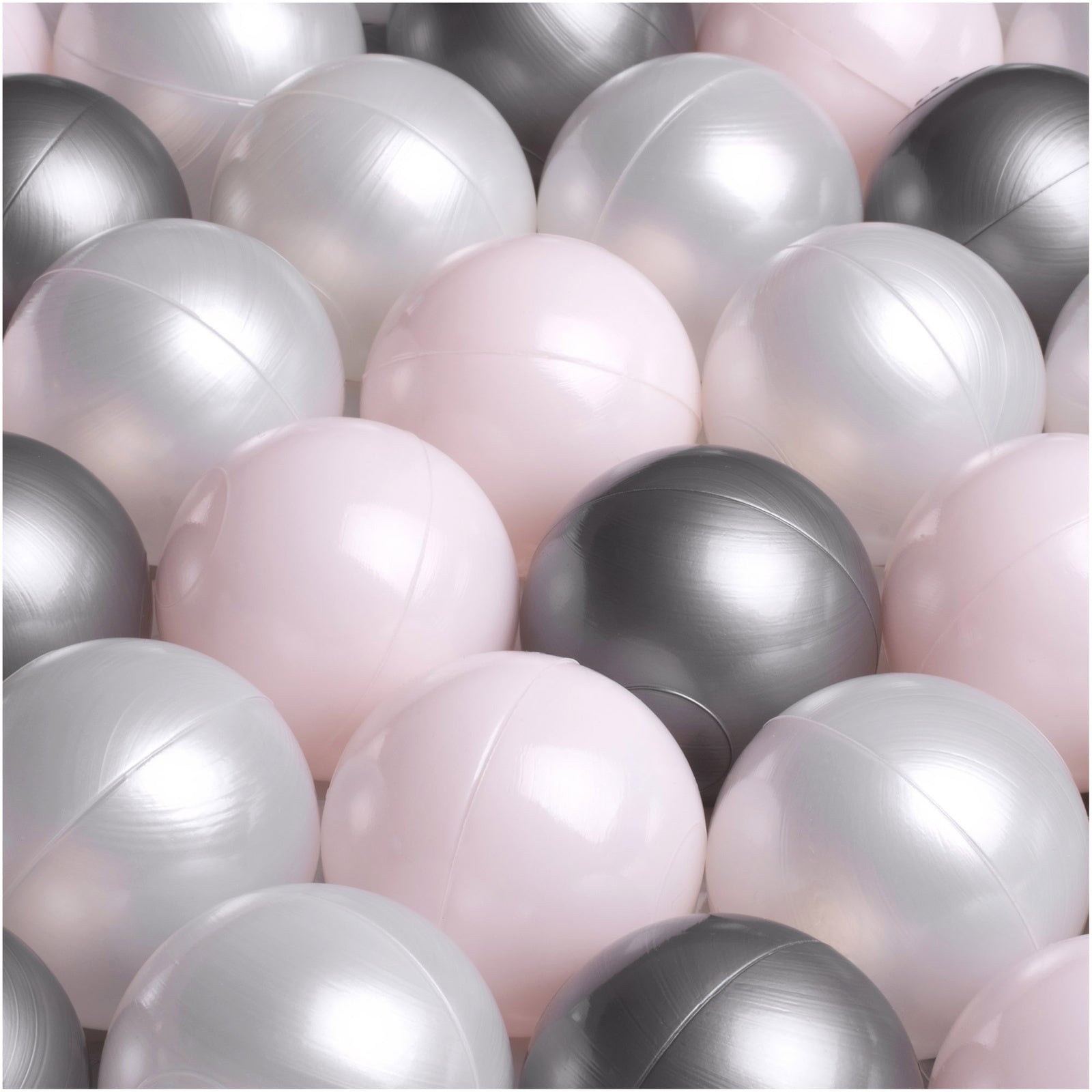 PLUSH NEST - Misioo - Boules de piscine à balles, 6 cm, lot de 200 pcs : perle, argent, perle rose clair  Misioo PLUSH NEST - Misioo - Boules de piscine à balles, 6 cm, lot de 200 pcs : perle, argent, perle rose clair myplayground