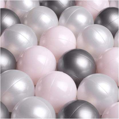 PLUSH NEST - Misioo - Boules de piscine à balles, 6 cm, lot de 200 pcs : perle, argent, perle rose clair