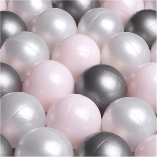 PLUSH NEST - Misioo - Boules de piscine à balles, 6 cm, lot de 200 pcs : perle, argent, perle rose clair